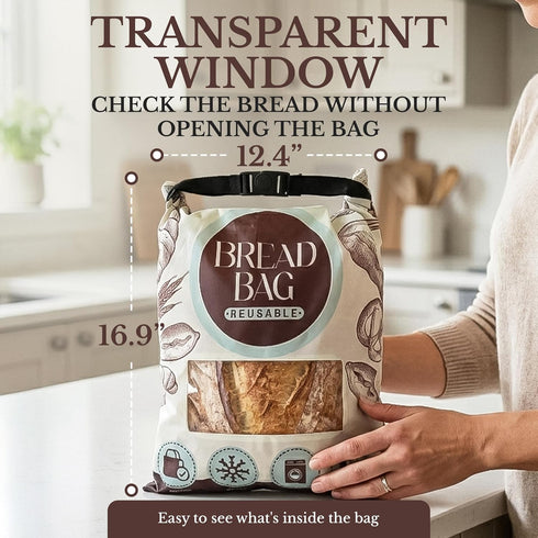 2 Pack Reusable Bread Bags for Homemade Bread - Food Grade Storage for Sourdough Bread with Transparent Window, Date