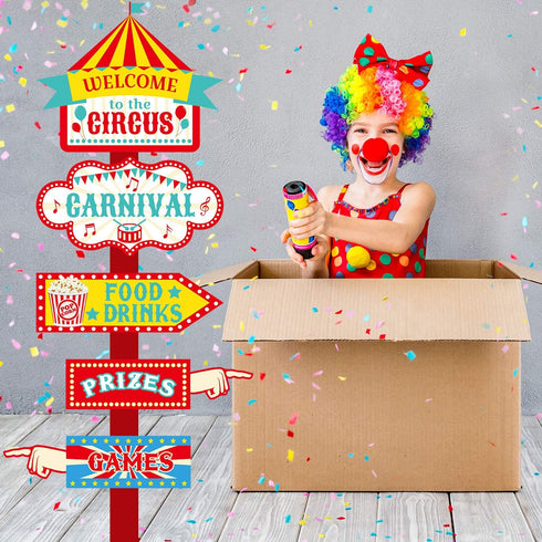 20 Pieces Circus Carnival Party Direction Signs, Birthday Showman Themes Decor Accessories