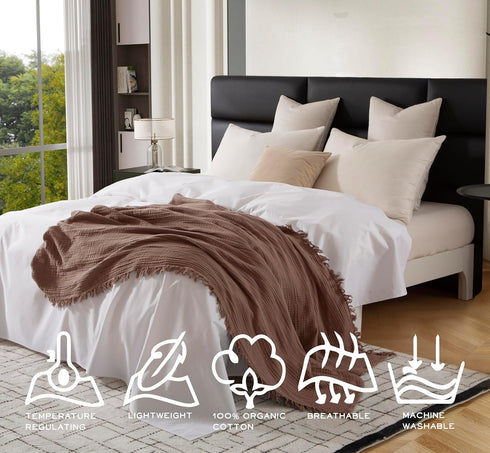 KyraHome 60"x80" 100% Summer Muslin Blankets for Adults, Large Cotton Throw Blanket, Plant Dyed Lightweight Breathable