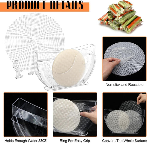 Rice Paper Water Bowl with Rice Paper Wrappers for Spring Rolls and Stand Spring Roll Maker with Side Pocket Holder Rice Paper Holder with Rice Paper Tray for Kitchen, Rice Paper Not Included by SiliFine