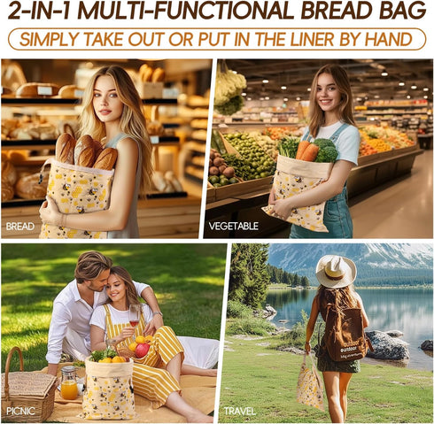 Zackoo (2 Pack), Beeswax Bread Bags for Homemade Bread Sourdough Bread Bag with Removable Beeswax Lining for Keeping
