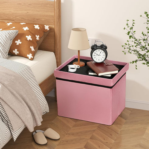 16.1 Inches Storage Ottoman Foldable Small Ottoman Foot Rest Foot Stool Velvet Ottoman with Storage for Living Room