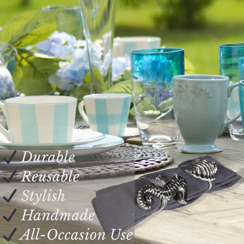 ALPHA Living HOME Silver Napkin Rings - 12-Piece Set of Premium 100% Metal, Antique Coastal Sea Shell Tabletop D cor