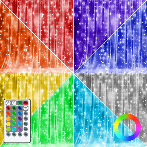 Dazzle Bright Window Curtain Fairy Lights, 300 LED RGB Color Changing Copper