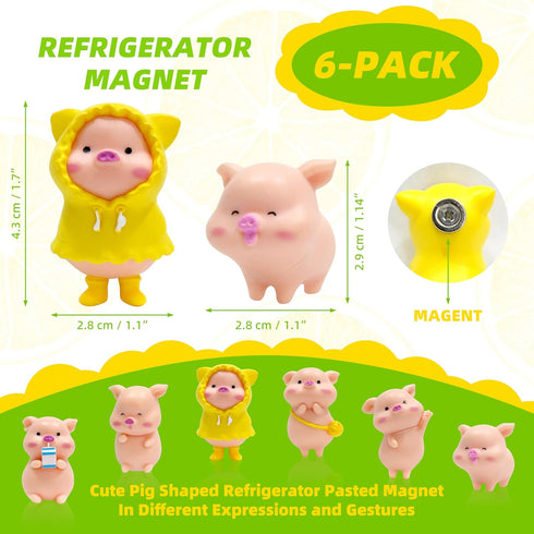 Set of 6 Pink Pig Refrigerator Magnet Party Pack 3D Round Face for Silver Fridge Office Dry Erase Board Stainless Steel Door Freezer Whiteboard Cabinet Magnetic Great Fun for Adult Girl Boy Kid by Qurly