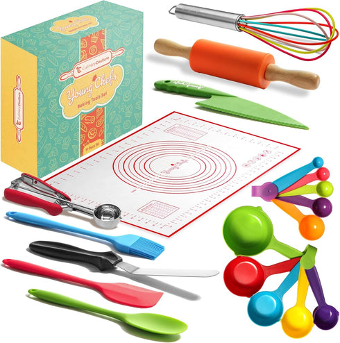 Young Chefs Kids Cooking Sets Real - 19 Pieces Real Baking Set