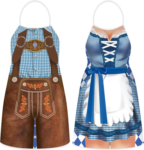 Hillban 2 Pcs Oktoberfest Mardi Gras Apron Couples Cooking Aprons, German Party Costume for BBQ