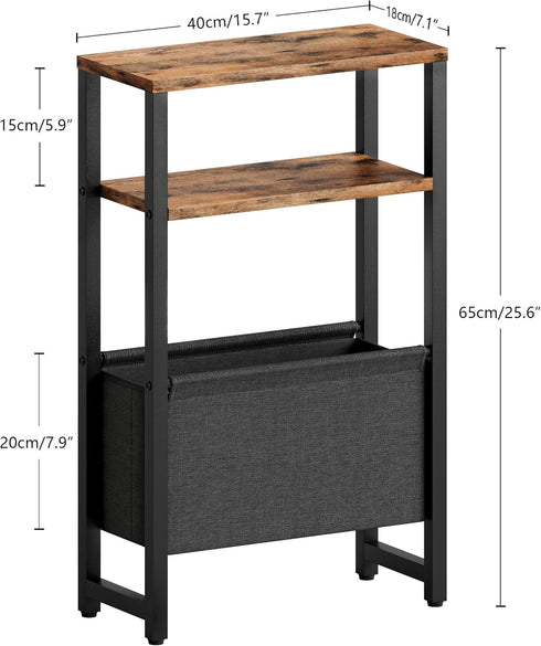 3 LET503R Narrow Side Table, Slim End Table with Magazine Rack, Bedside Table for Small Spaces, Tier Sofa Couch Table