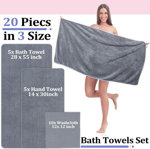 20 Set 5 5 10 Mixweer Pcs Bath Towel and Washcloths for Bathroom Includes Bath Towels Hand Towels Washcloths, Soft