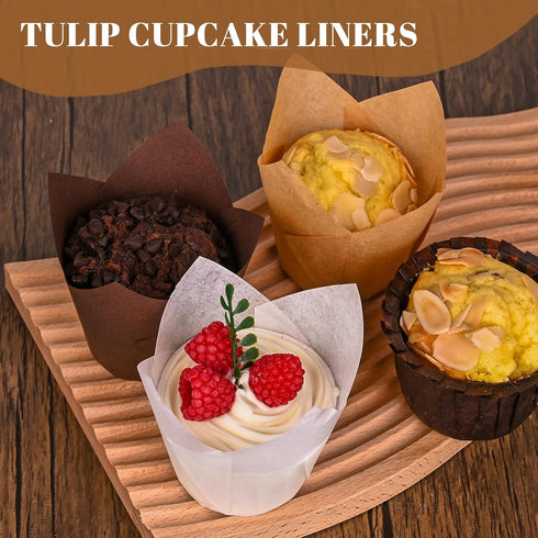 120 Counts Tulip Cupcake Liners for Baking, Food Grade Parchment Paper Muffin Holders, Greaseproof Wrappers