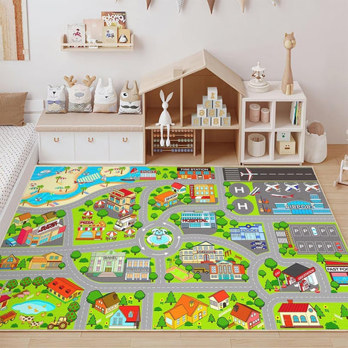 Auetwyona 3' 5' Boys Car Rugs for Kids Toy Cars,CityLife Airport & City Road Rug for Playroom Car Track Play Mat Carpet