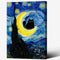 TYOHU Black Cat Canvas Wall Art, Starry Night Oil Painting, 12x16in Framed Colorful Abstract Floral Prints for Gallery