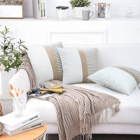18x18, Set 2, JASEN Farmhouse Pillow Covers Modern Accent Square Throw Pillow Covers of Grey and Beige Striped