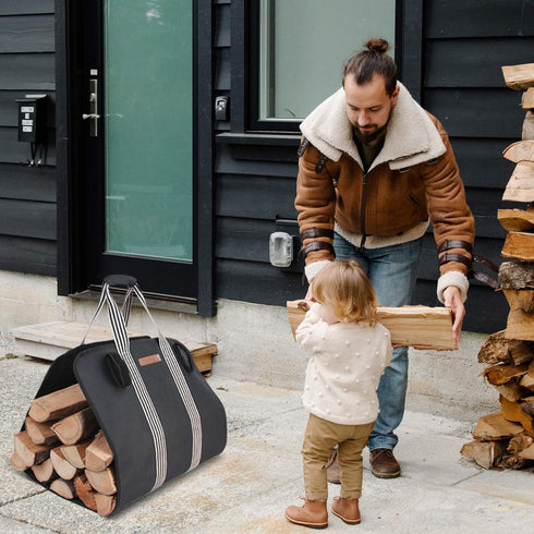 Heavy Duty Indoor Firewood Log Carrier Tote, Oxford Canvas Fabric, Foldable with Padded Handles, Large Capacity