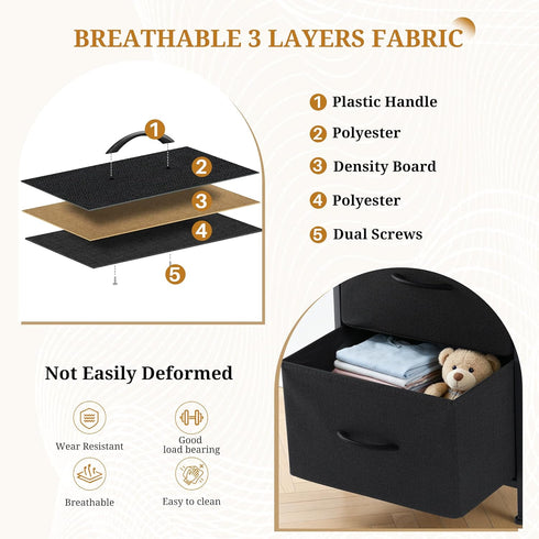 2 2 Closet, Nightstand, Drawer Dresser Bedside Storage Furniture, Small Dresser with Drawers, End Table with Fabric