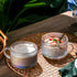 Gezzeny 14 Oz Set 2 Vintage Glass Coffee Mugs of Iridescent Embossed, Tea Cups,Glass Coffee Cups for Cappuccino