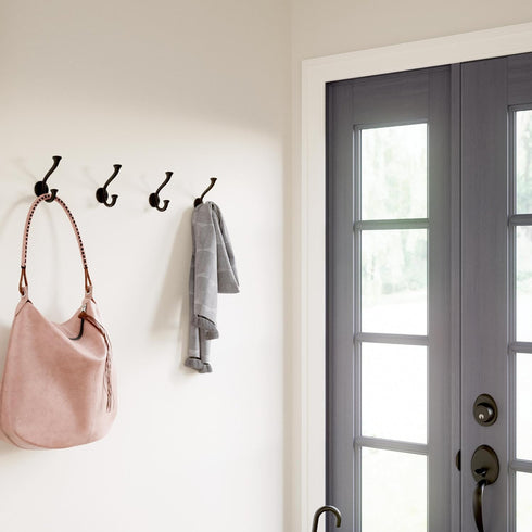 Franklin Brass Casual Farmhouse (5-Pack) Double Hooks for Hanging - Matte Black Wall Mount Hanger for Towel, Bag, Purse