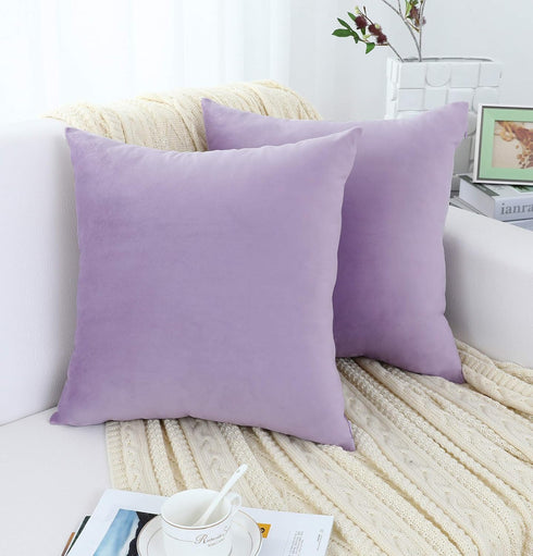 Jeneoo Comfy Soft Thick Velvet Throw Pillow Covers, 2 Pieces Decorative Solid Square Cushion Cases (Lavender, 16 x 16)