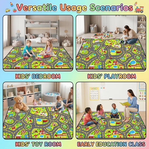 3x5 Car Rug Play Mat Feet, Car Road Rug for Kids City Road Map Carpet Educational Learning Play Carpet Kids Play Rugs