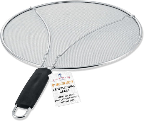 U.S. Kitchen Supply 13" Stainless Steel Splatter Guard, Fine Mesh Cover for Frying Pan & Cooking Pots