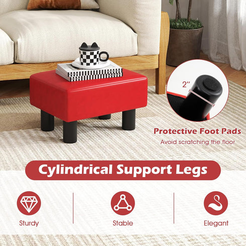 Giantex Small Foot Stool Ottoman, PU Leather Footrest with Storage, Padded Rectangle Footstool, Small Sofa Step Stool