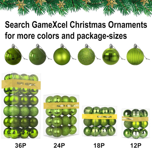Lime Green 2.5" Christmas Balls, Shatterproof Hanging Ornaments for Tree Decoration, Set of 24pcs