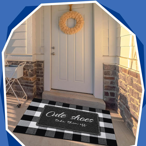Geelin 2 Pcs Cute Shoes Take Them Off Doormat - 30'' x 18'' Rustic Buffalo Outdoor Rug, 43'' x 27.5'' Welcome Door Mats