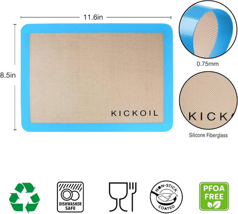 Small Silicone Baking Mats Quarter Sheet Baking Mats Non Stick Silicone Oven Liners, BPA Free, Professional Grade Silicon Baking Sheet for Cookies, Macarons Bread & Pastry, Toaster Pad Set of 3 Pack by KICKOIL