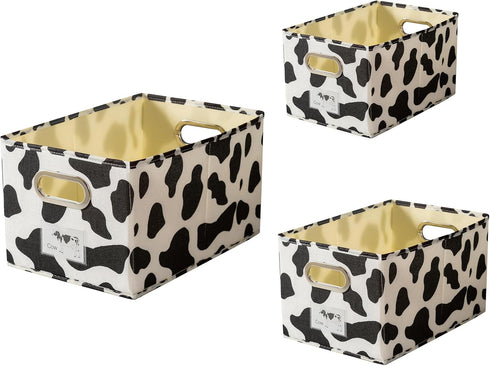 Foldable Animal Cow Storage Bins Set of 3, Collapsible Fabric Organizer Boxes with Handles, 10L, 19L, 34L