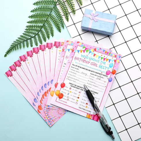 Skylety 50 Pieces Birthday Party Activity Game Card Set, Who Knows Her Best for Themed Party Decorations