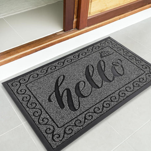 Yimobra Hello Door Mat, Heavy Duty Non-Slip Outdoor Welcome Mat for Home Entry, 29.5 x 17 Inch, Black Gray