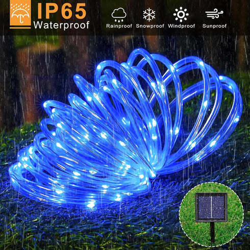 33FT 135 8 Solar Rope Lights Outdoor, LED Solar Rope Lights for Outside, Waterproof Solar Powered Fairy Light