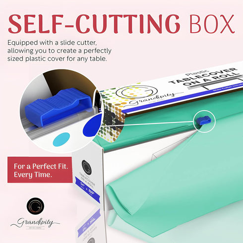 54in 300 Grandipity Plastic Tablecloth Roll - x Ft. Aqua Plastic Table Cloths for Parties Disposable with Cutter Box