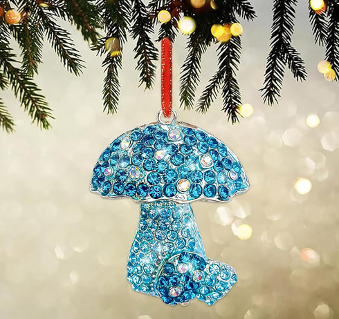 2025 JUESMOS Mushroom Christmas Ornaments Metal Mushroom Hanging Ornament for Christmas Tree Decorations Crystal
