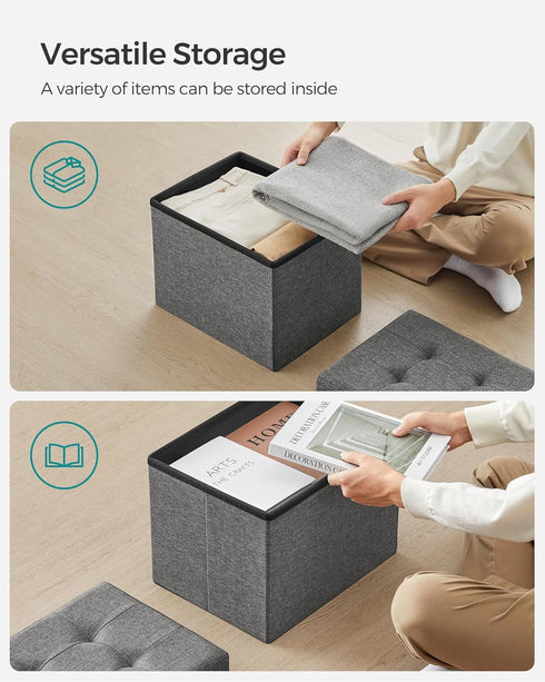 12.2 16.1 12.2 Inches, 286 lb ULSF102G01 SONGMICS Mazie Collection - Small Folding Storage Ottoman, Foot Rest Stool, x