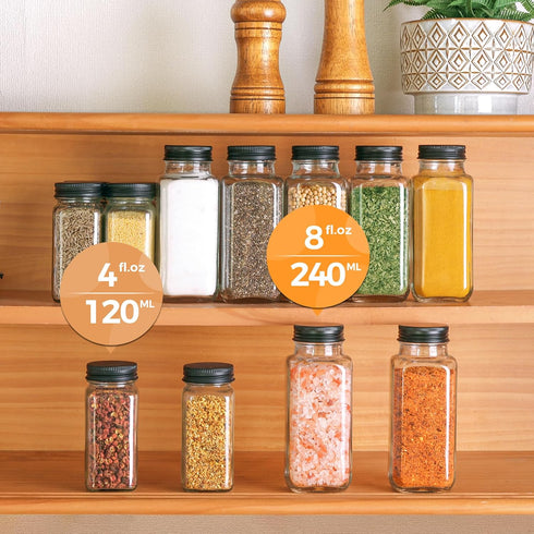 6Pcs 8 oz Set Set ComSaf Large Spice Jars, glass spice bottle with lids, Empty Spice Containers and Square Spice