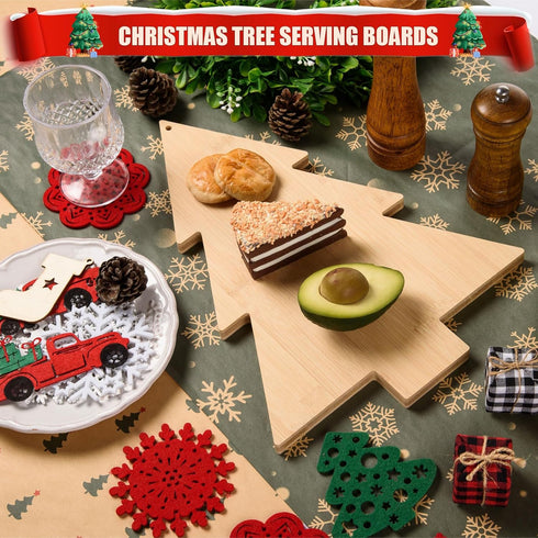 Christmas Bamboo Cutting Board - Christmas Tree Shape Serving Board for Kitchen, Decorative Wood Cheese Platter