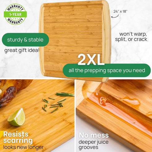 24 Inch 2XL GREENER CHEF Bamboo Cutting Board with Lifetime Replacement - Extra Large Wooden Butcher Block for Kitchen