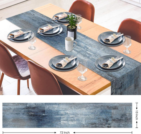 Decor(13x72 inch) Emvency Farmhouse Style Table Runner, Abstract Art Painting Denim Blue Table Runners for Kitchen