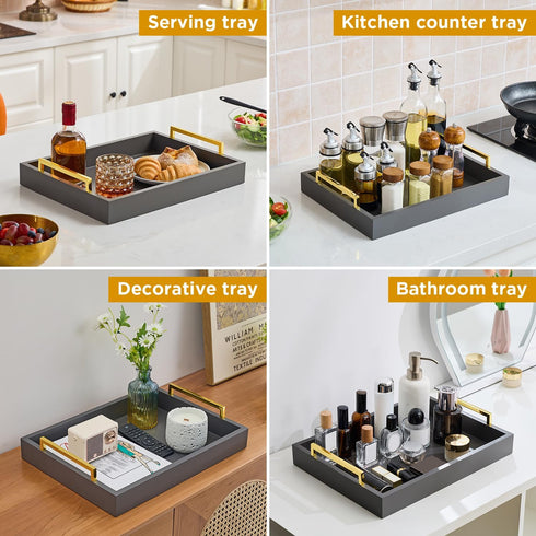 40cm x30cm Serving Trays with Handles, Grey Decorative Serving Tray, Ottoman Trays, Living Room, Bathroom, and Outdoors