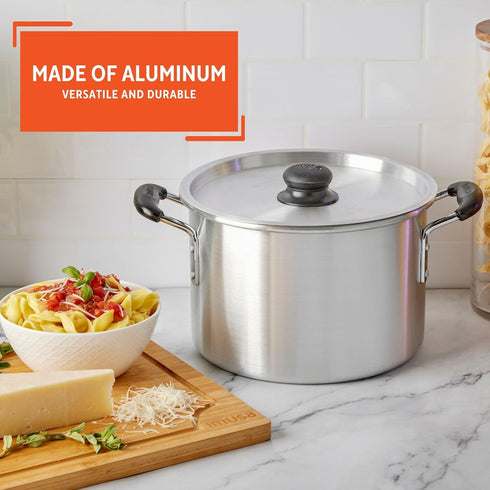IMUSA USA Silver Aluminum Stock Pot with Lid, 8 Quart, 12 Quart