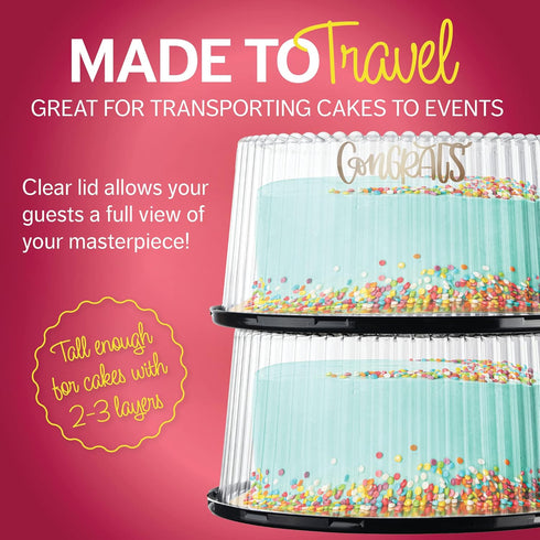 9" Plastic Disposable Cake Containers with Dome Lids and Cake Boards - 3 Round Carriers for Transport