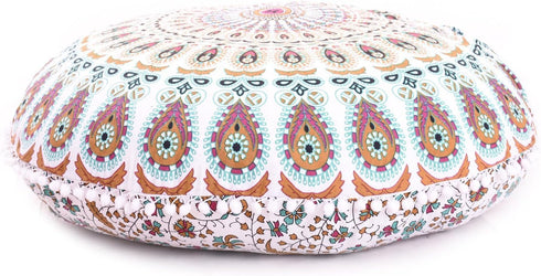 Large 32" Pink Manadala Round Pillow Cover, Decorative Mandala Pillow Sham, Indian