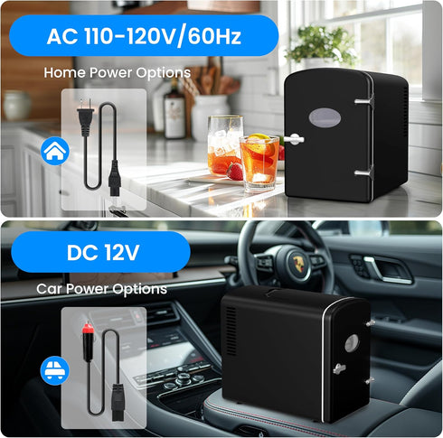 Simple Deluxe 6L Portable Mini Fridge with Observation Window, Warmer and Cooler for 9 Cans, Eco Friendly, Black
