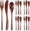 Geiserailie 12 Pcs Wooden Utensils Set - Wooden Spoon, Fork, Knife Cutlery for Kitchen Dinner Tableware (Phoebe Wood)