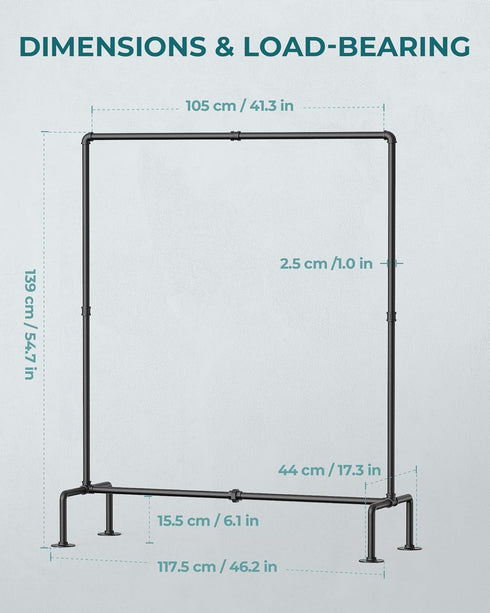 OROPY Set of 2 Industrial Pipe Clothing Rack, Free Standing Heavy Duty Detachable Clothes Rack, Black