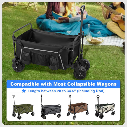 Collapsible Wagon Side Pocket with Reflective Strip, Folding Wagon Cart Storage Bag with Mesh Pouch for Umbrella