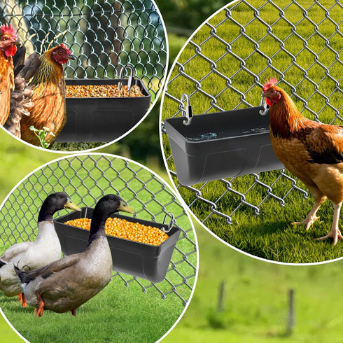 3 Pack 4 Hanging Chicken Feeder Waterer Trough Quart, Goat Feeding Supplies, Coop Fence Feeder, Feed Bucket & Water