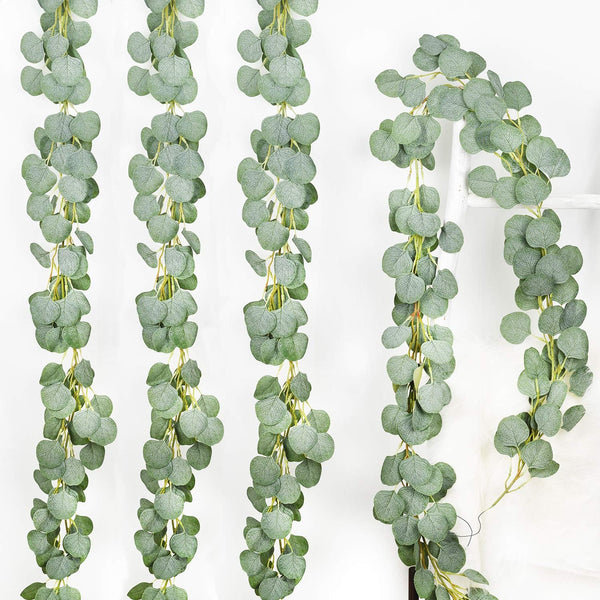 DearHouse 4Pack Faux Silk Eucalyptus Garland, Handmade Greenery Vines for Wedding Backdrop Arch Wall Decor