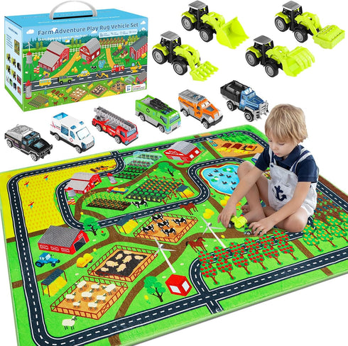 Mfmiudole Farm Play Rugs Gift Set - 10 Vehicles (4 Construction Trucks +